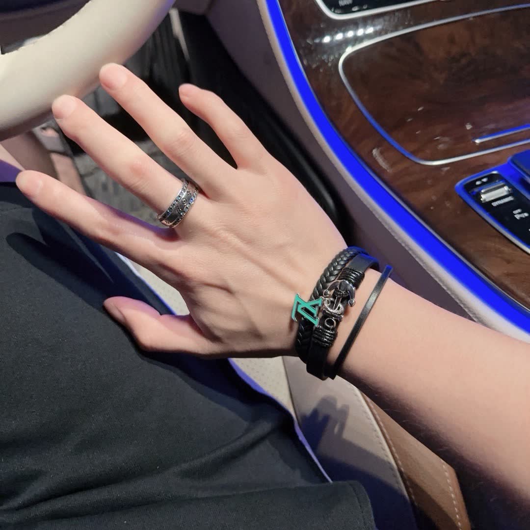 Louis Vuitton Leather Bracelet with Anchor and LV Logo